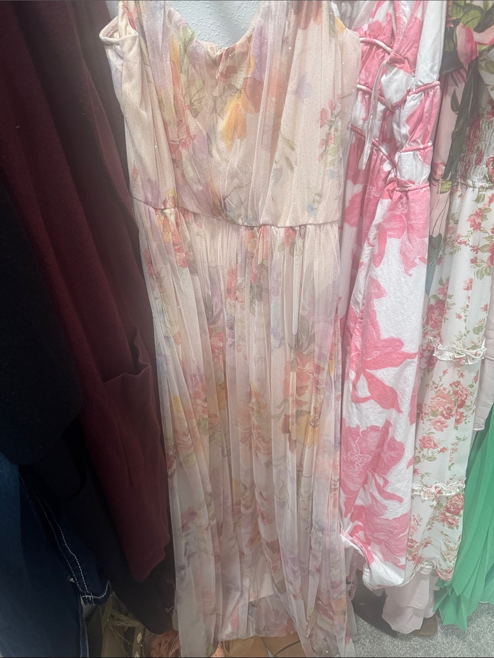 Delicate Blush Pink Floral Maxi Dress